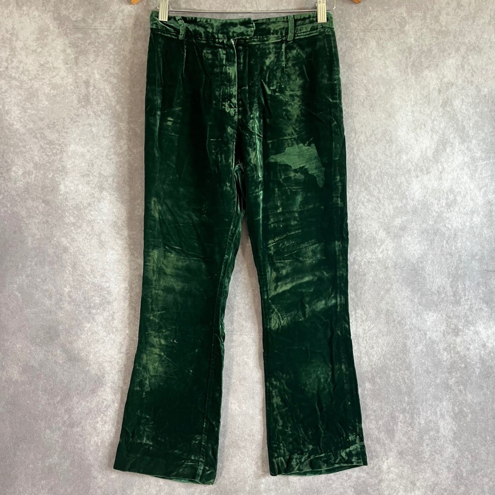 FRAME Atelier Velvet Pants Women 27 Emerald Green High Rise Straight Leg Boho